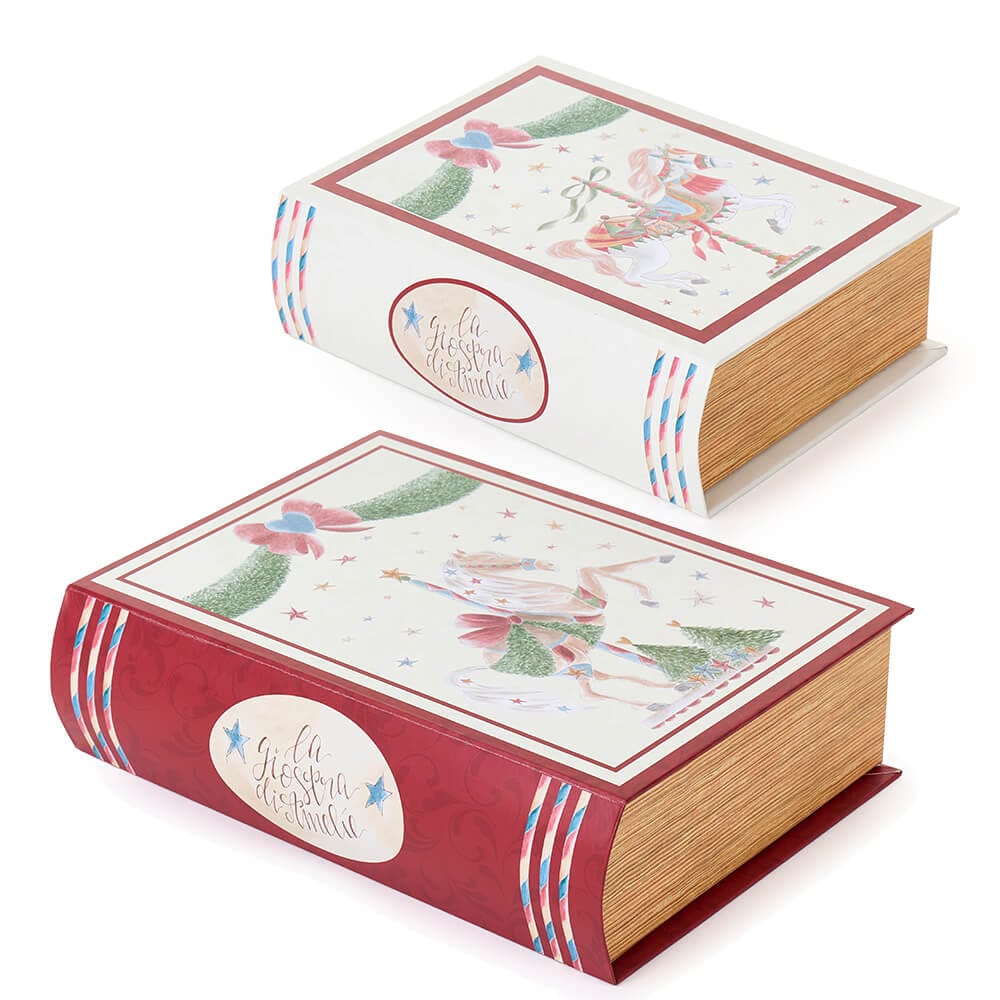 Set 2 scatole libri natalizie Giostra - 15-21 cm - Nuvole di Stoffa