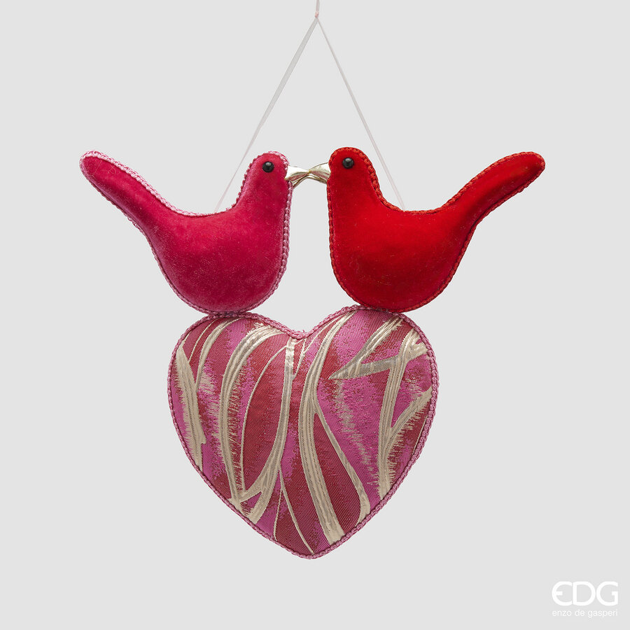 Decoro da appendere cuore con colombe - H.28x32 cm - EDG
