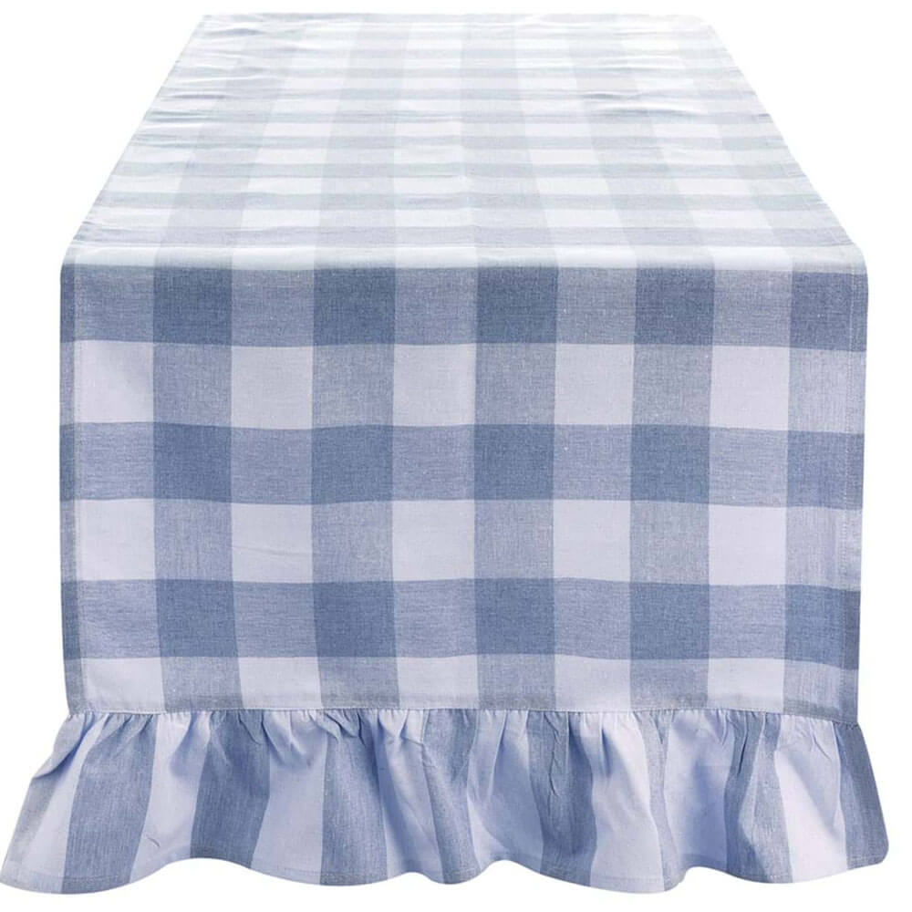 Runner in cotone a quadri blu Bolgheri - 50x170 cm - Blanc Mariclo