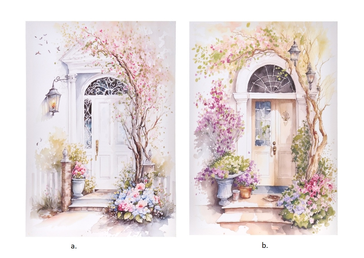 Quadro in legno c/stampa portone - 2 varianti - 35x51 cm - Nuvole di Stoffa