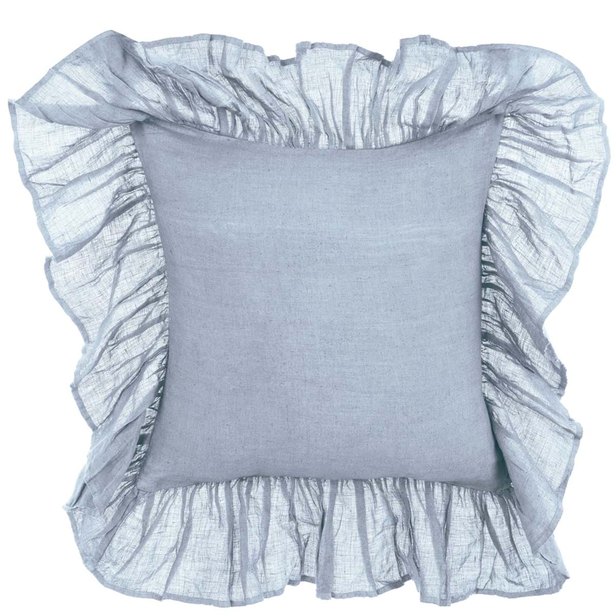 Cuscino arredo in lino azzurro con gale - 45x45 cm - Collezione Dentelle - Blanc Mariclo