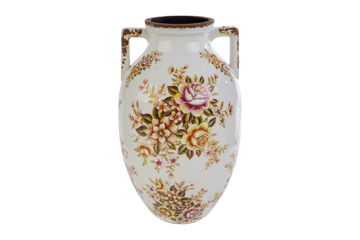 Vaso anfora in ceramica con motivo floreale - H.30x18 cm - Le Stelle