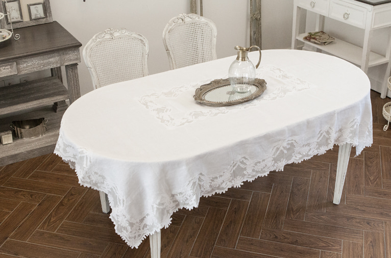 Tovaglia Ermes in puro lino con ricamo floreale - 150x250 cm - Mia per Te