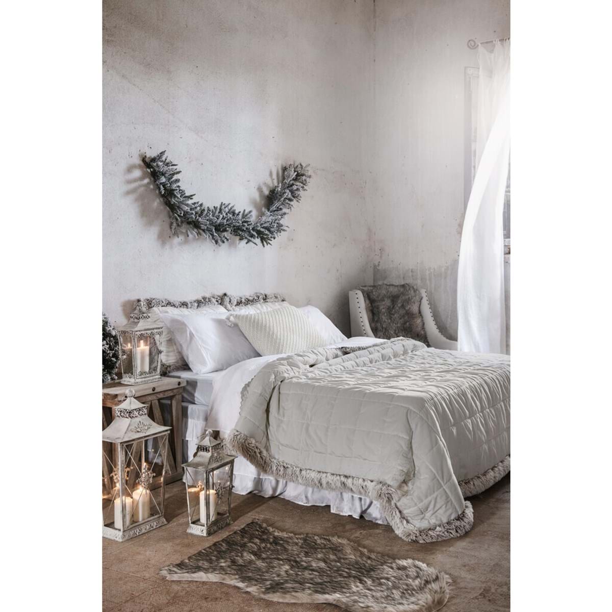 Set trapunta matrimoniale con 2 copriguanciali con pelliccia - 260x260 cm - 2 varianti di colore -  Collezione 2023 - Blanc Mariclò