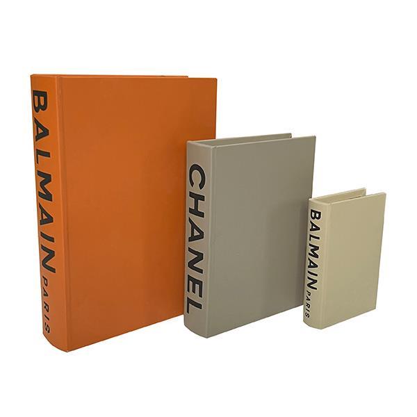 Set 3 libri contenitore arancione-beige-grigio - 30x21/23x17/16x11 cm - Eurolamp