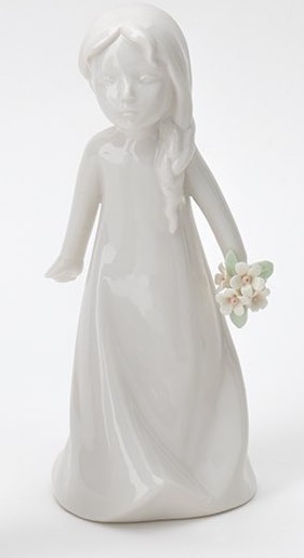 Bimba con treccia e mazzo di fiori in porcellana bianca - 17 cm - Hervit