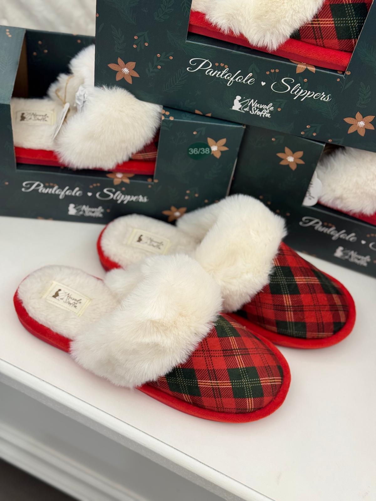 Ciabatte Tartan con pelliccia - da 36 a 44 - Nuvole di Stoffa