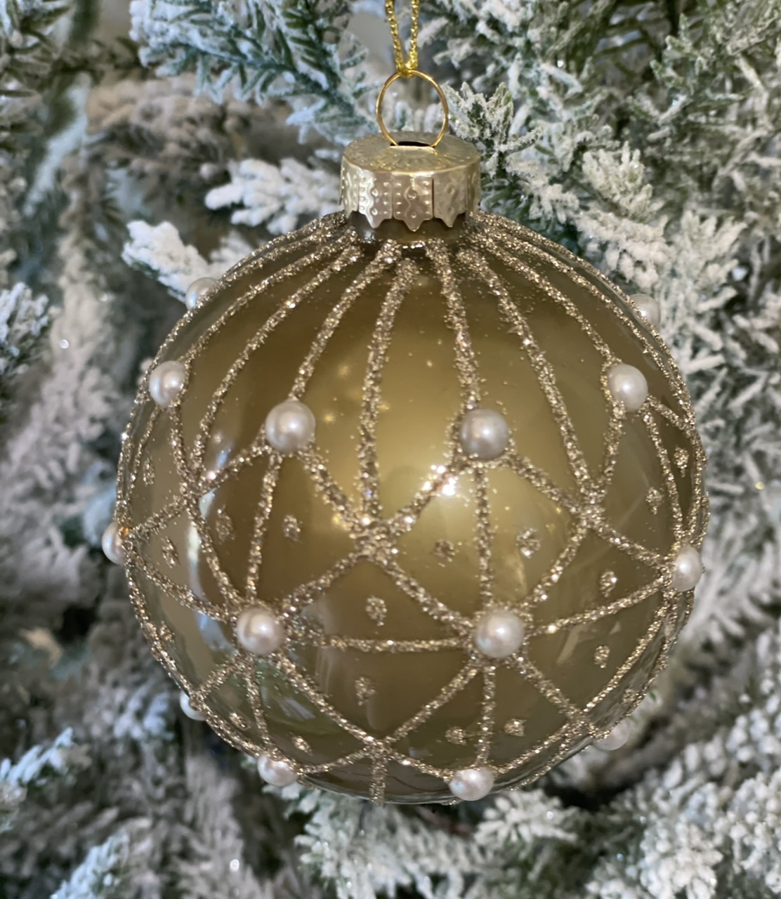 Appendino sfera con decori  brillantini e perle  in rilievo - decoro natalizio - Vetur