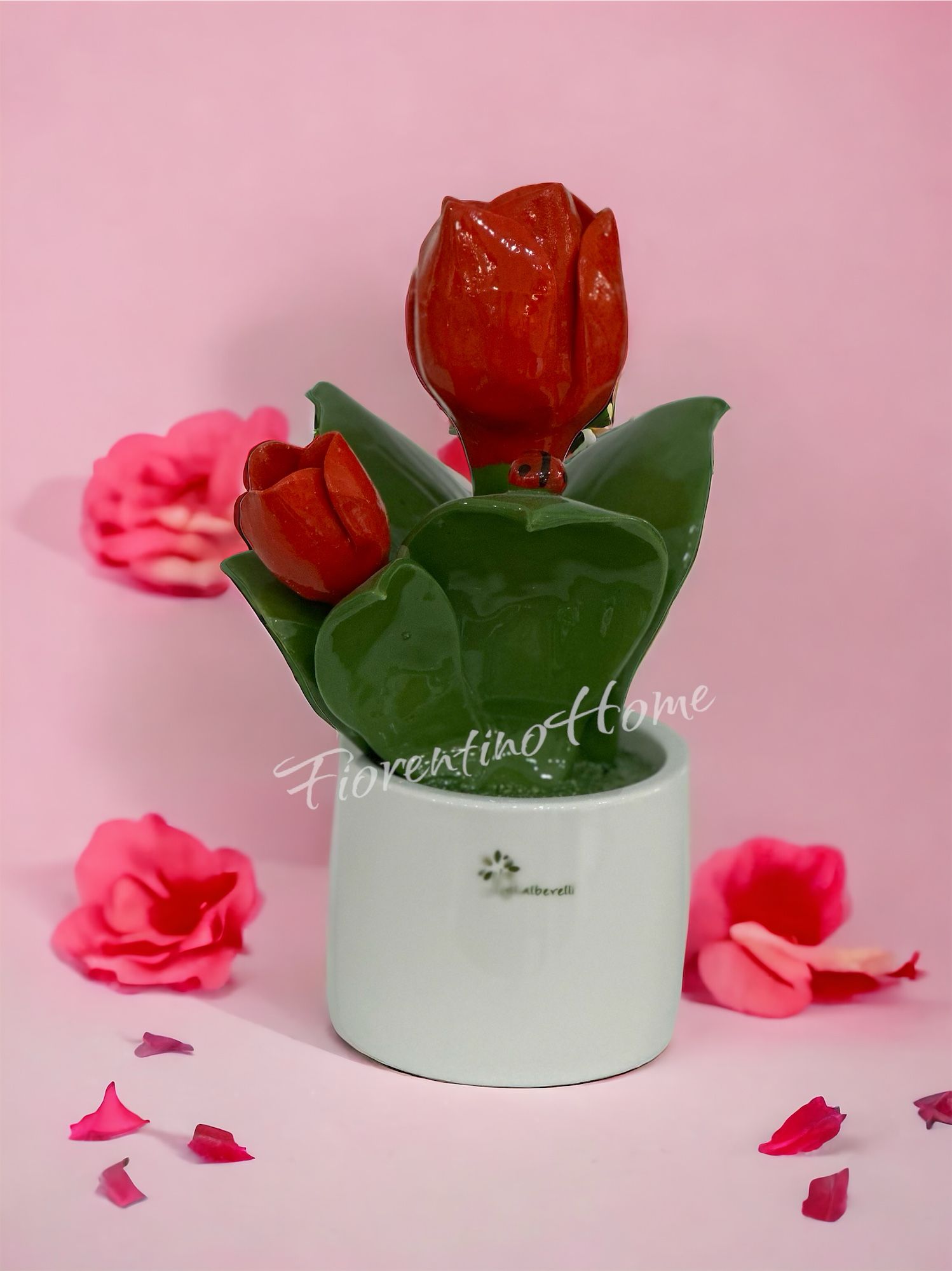 Piantina tulipano rosso in ceramica di capodimonte - H.20 cm - Gli Alberelli