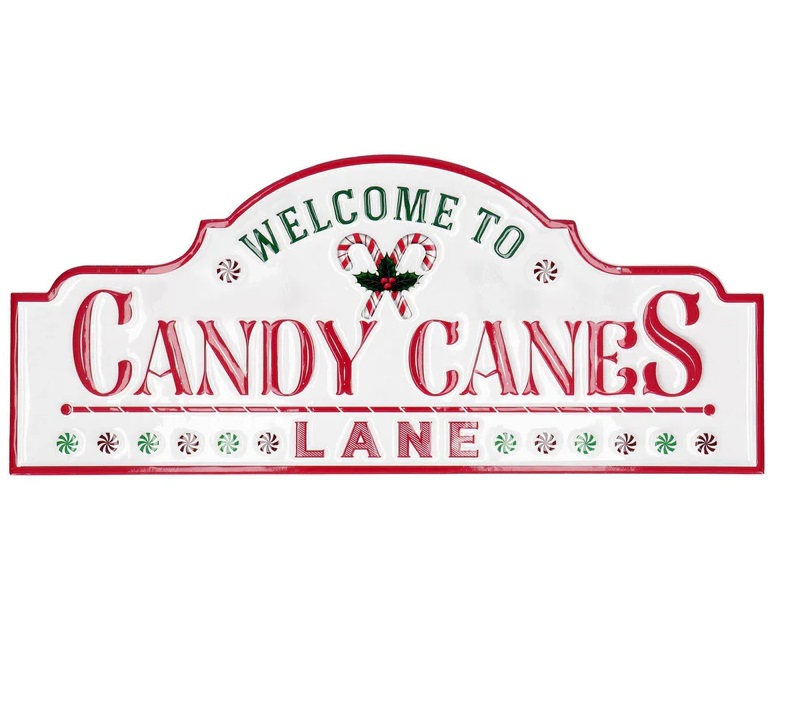 Decorazione natalizia da parete cartello in metallo Welcome to Candy Canes - H.26x61cm - Timstor