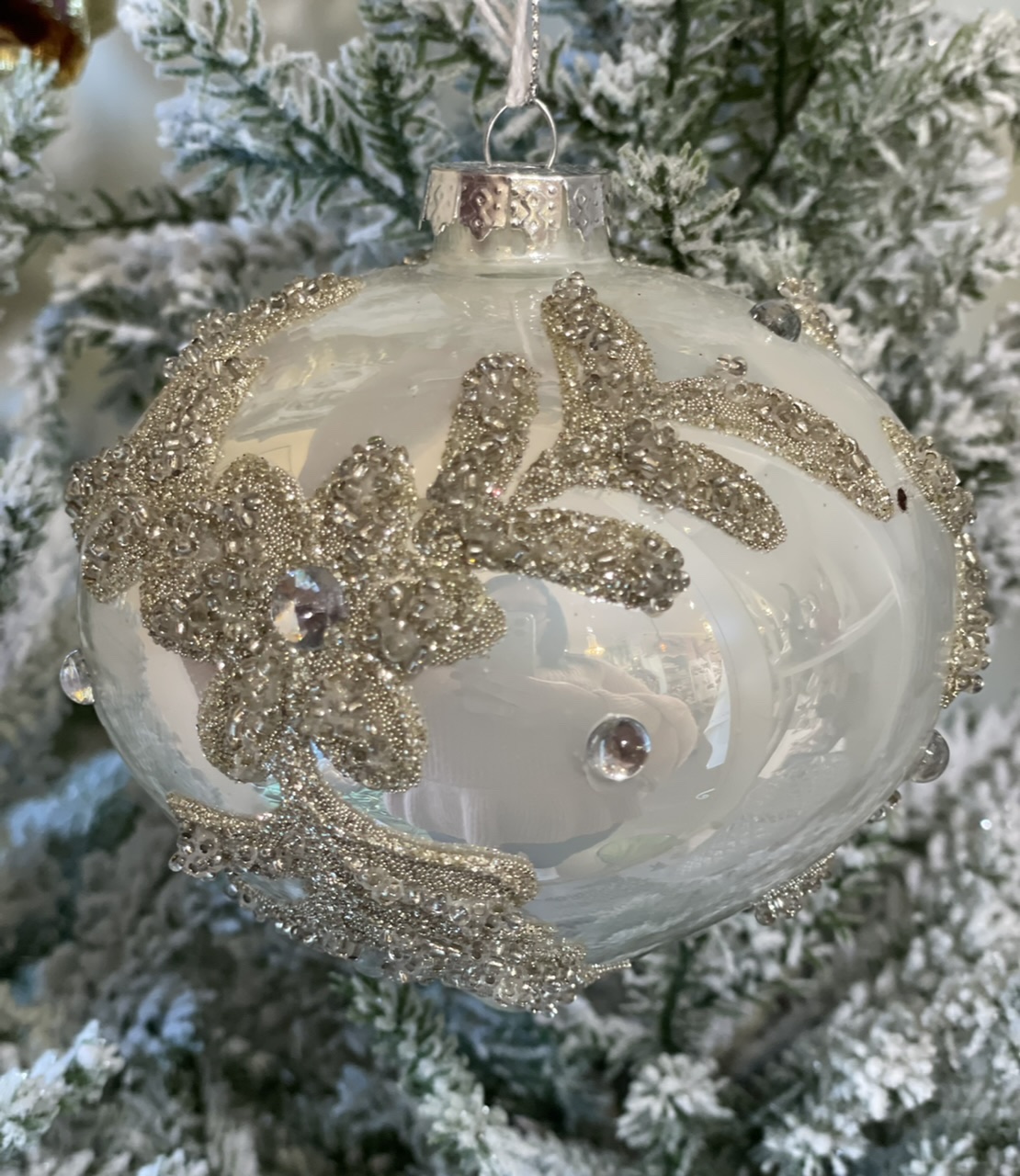 Appendino sfera con decori  brillantini e perline  in rilievo - decoro natalizio - Vetur