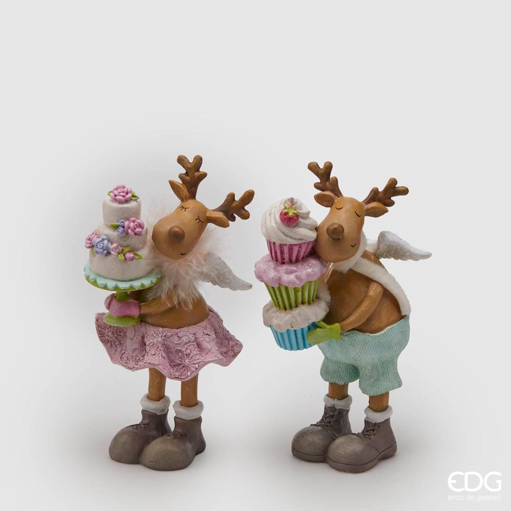 Renna con dolci  - Lui /lei (2 ass.) - H. 19 cm  - EDG