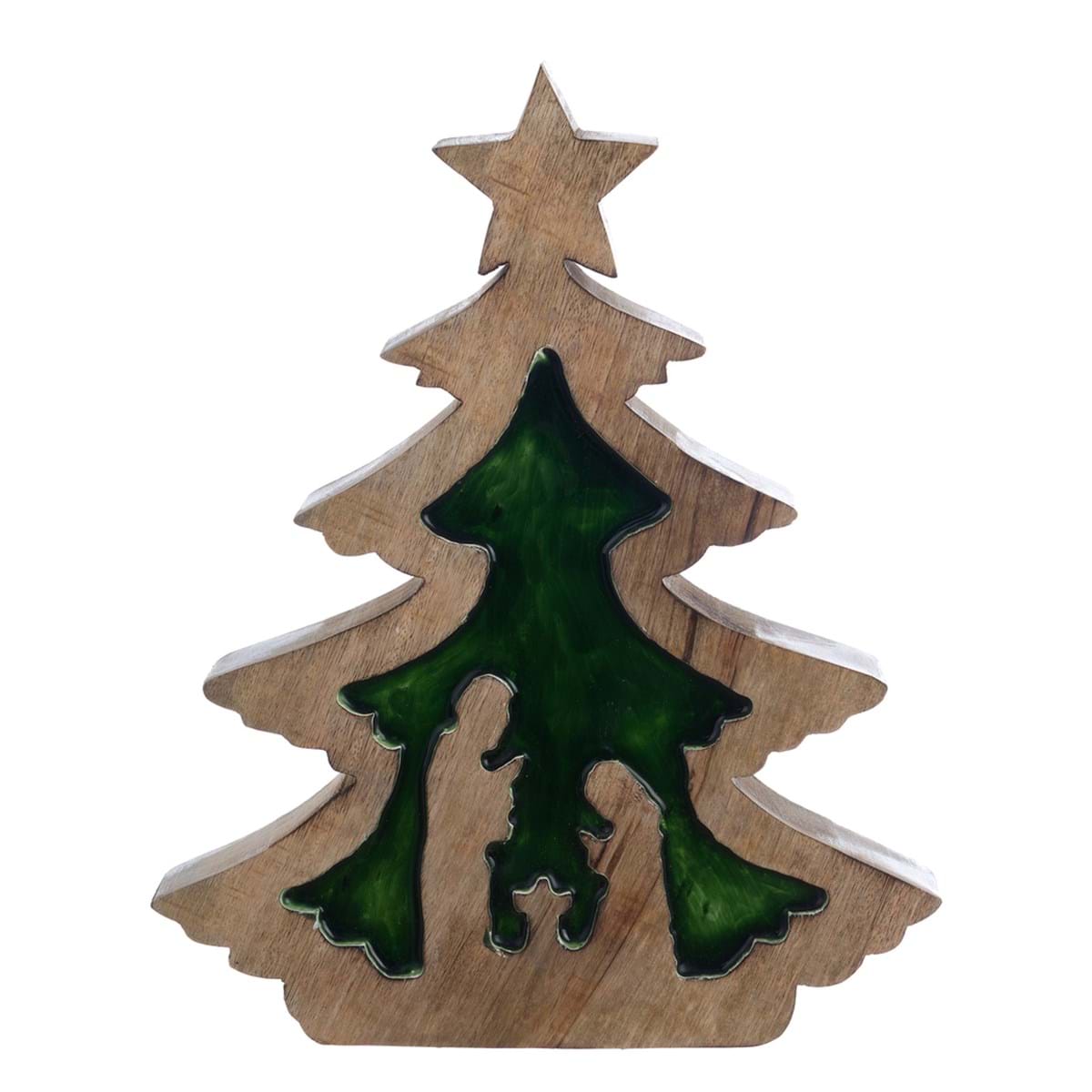 Decoro albero di natale con natività in legno di mango - Collezione Foresta D'Inverno - 28x3x36 cm - Blanc Mariclo